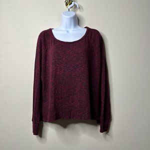 American Eagle Maroon Textured Soft & Sexy Plus LS Shirt Women's Medium